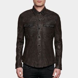 All Saints Leather Snap Up Shirt Small